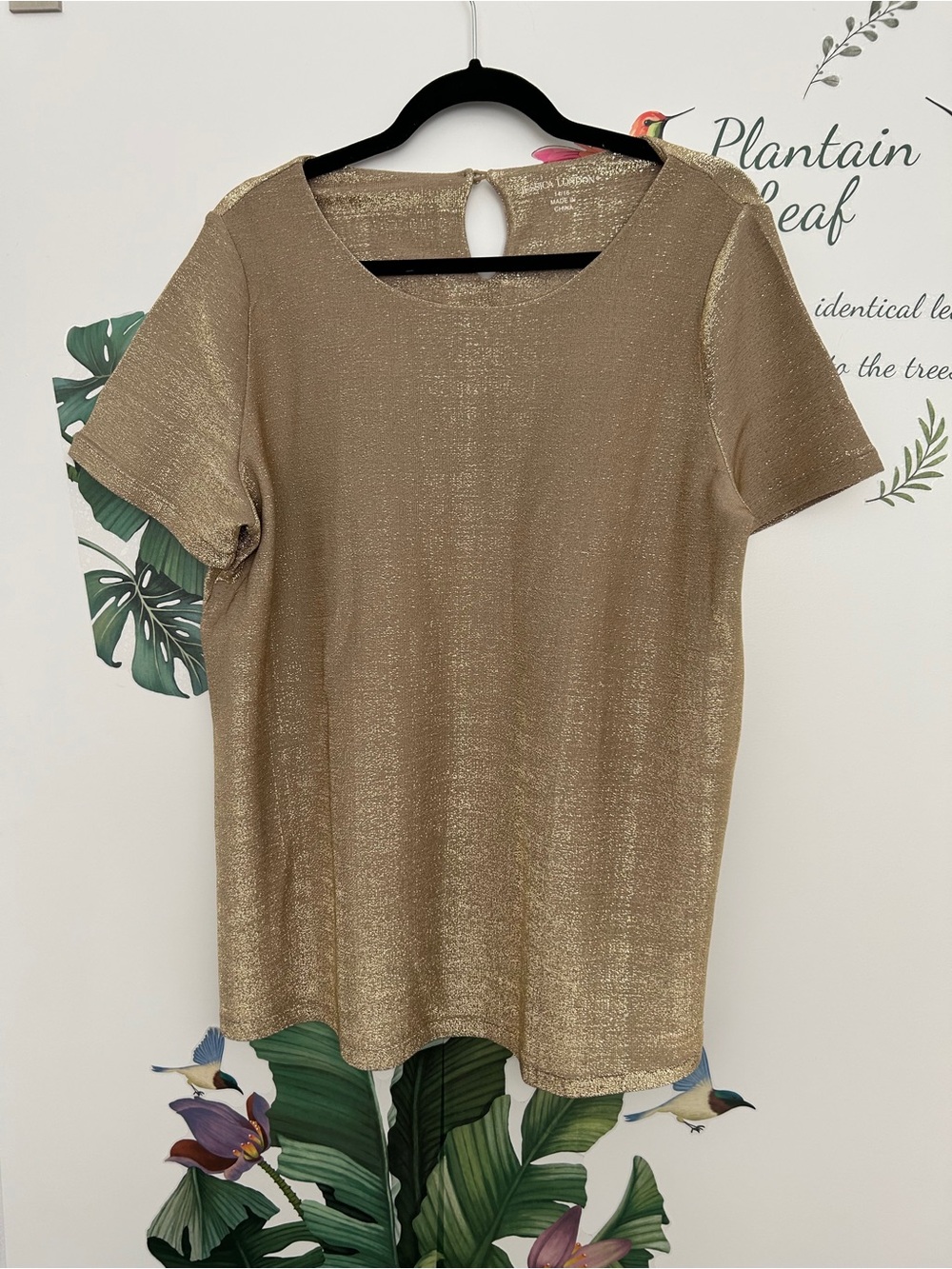 Jessica London Metallic Gold Short-Sleeve Knit Top